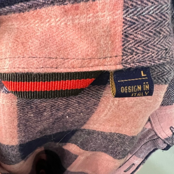 Flannel Pink and Blue Plaid Button-Up Shirt Oversized - Picture 5 of 7